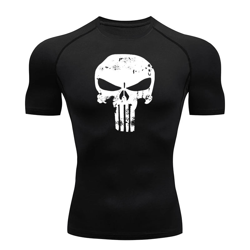 Dry Fit Athleisure Punisher Skull Print Compression Shirt