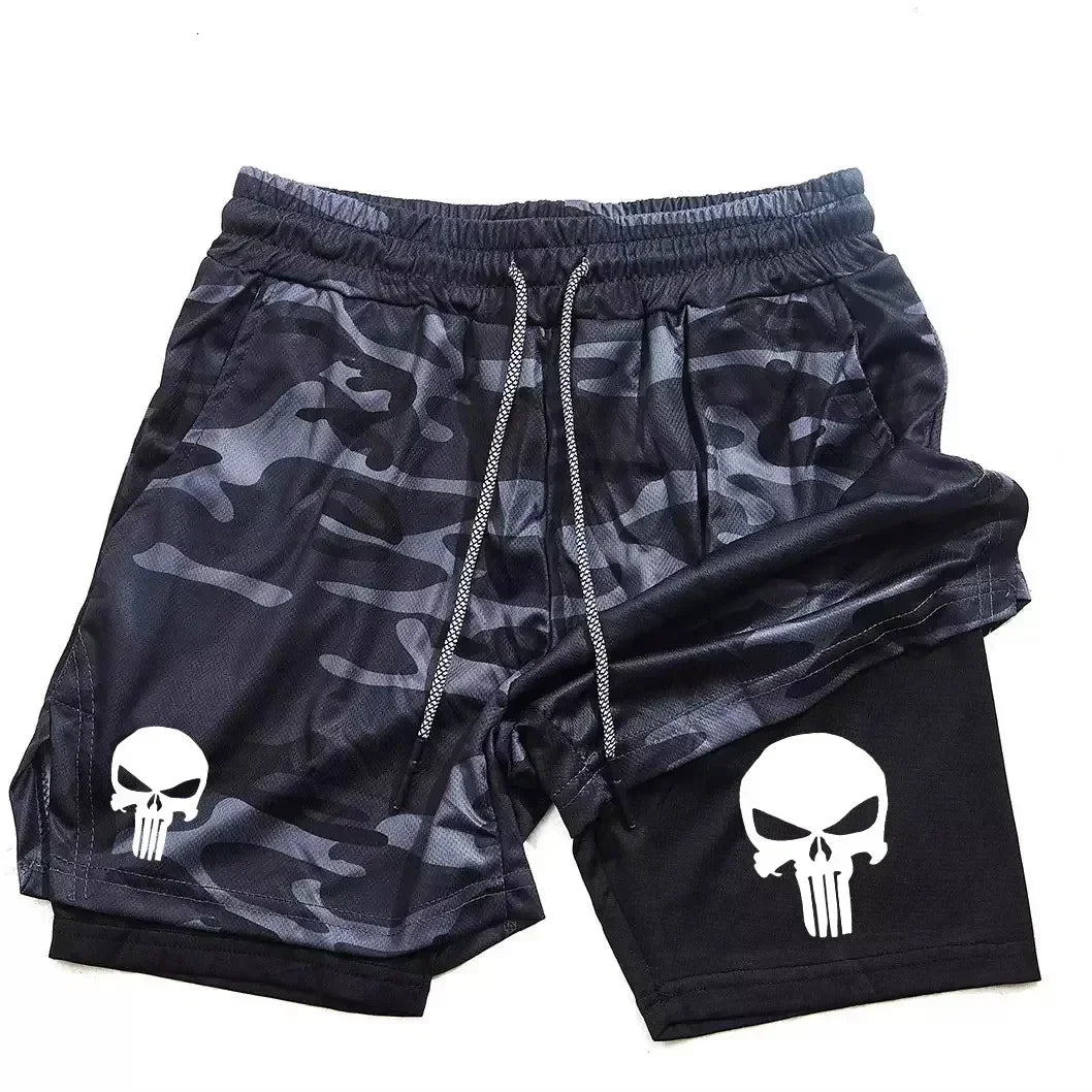 Vigilante Skull Dry-Fit Compression Shorts 2 in 1