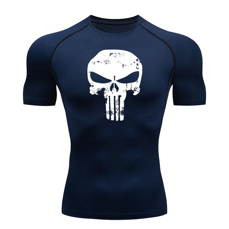 Dry Fit Athleisure Punisher Skull Print Compression Shirt