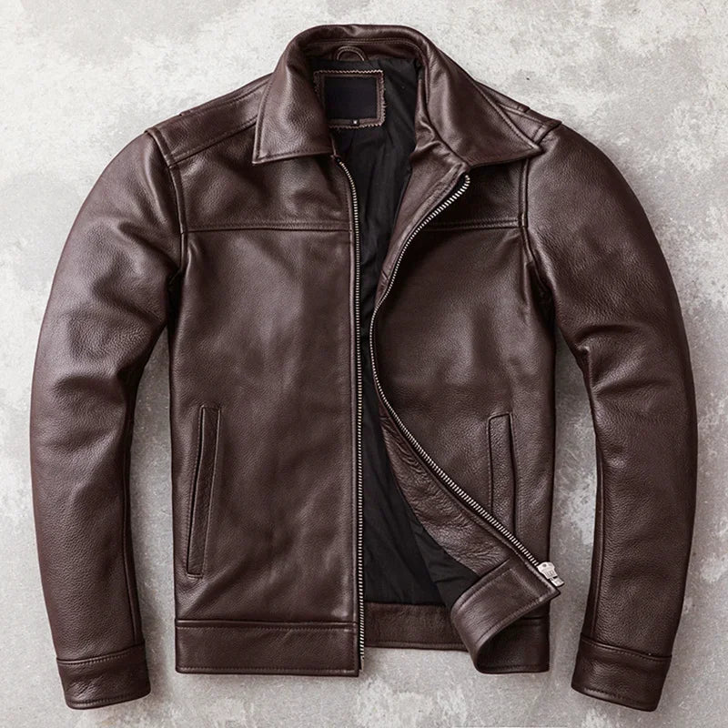 Men's Leather Jacket with Lapel