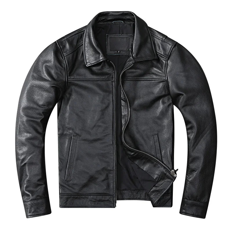 Men's Leather Jacket with Lapel