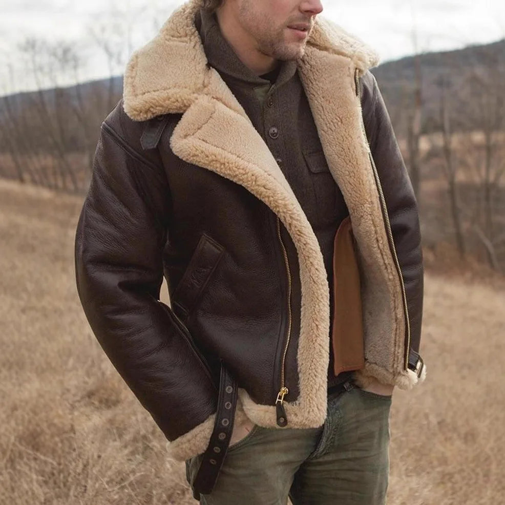 Men's jacket in thick leather with a straight cut, autumn/winter.