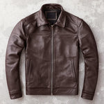 Men's Leather Jacket with Lapel