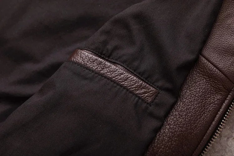 Men's Leather Jacket with Lapel