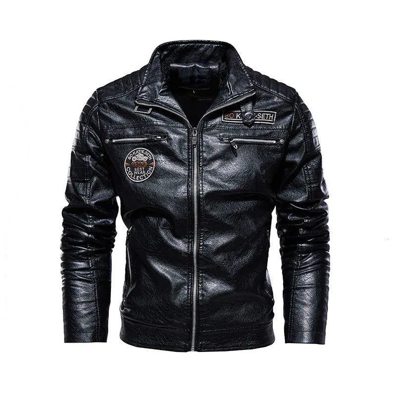 Men's motorcycle fleece leather jacket.