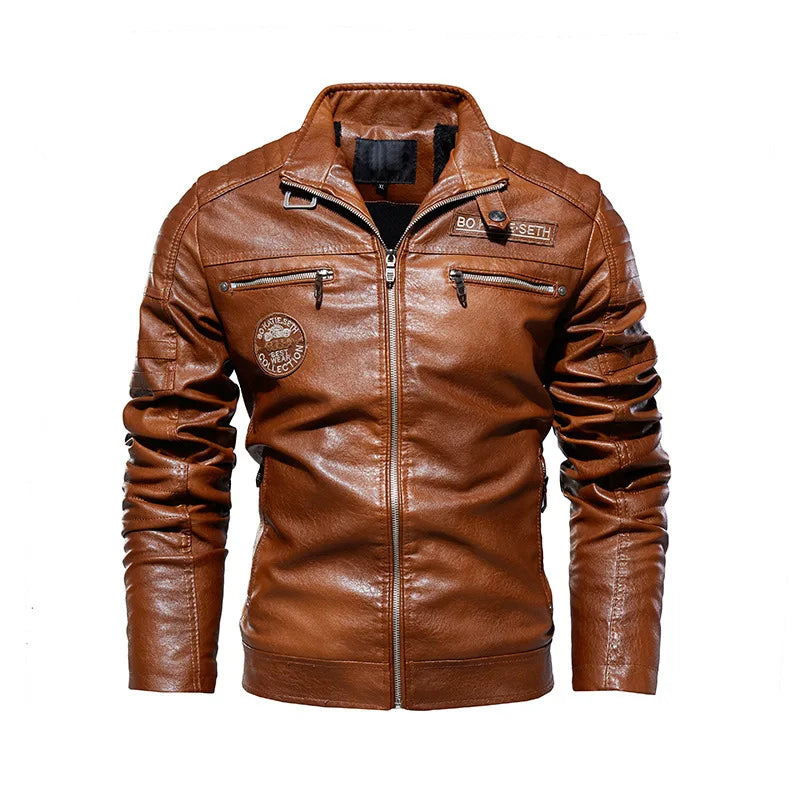 Men's motorcycle fleece leather jacket.