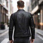 Men's leather jacket with thickened lapel and PU leather.